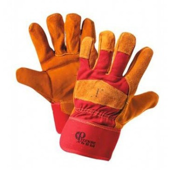Перчатки спилковые Львы Люкс оранжевые с красным зимние